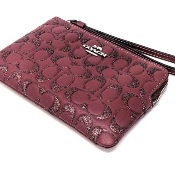 Brand New COACH Signature Glitter Embossed Leather Corner Zip Wristlet - Picture 3 of 12